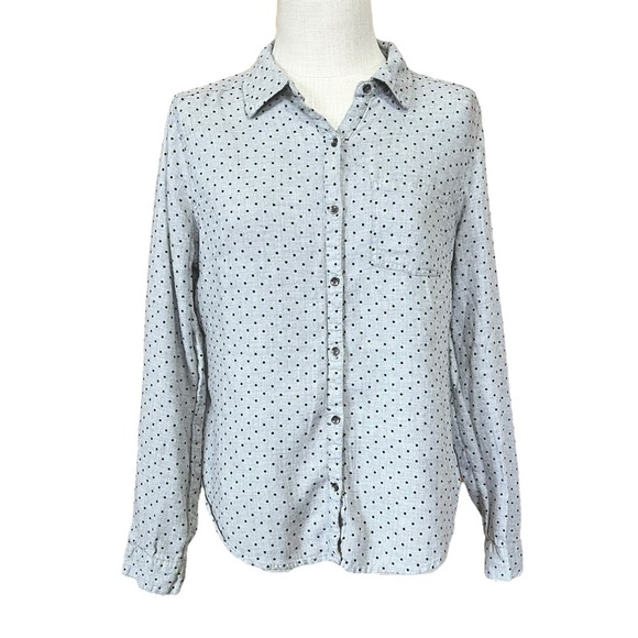 Maurices Large Chambray Polka Dot Button Front Shirt Casual Office - Picture 2 of 9